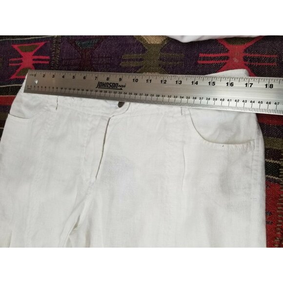 Womens High Rise Pants Extended Button Tab Braided Waist 100% Linen White Sz 14 - Picture 5 of 7